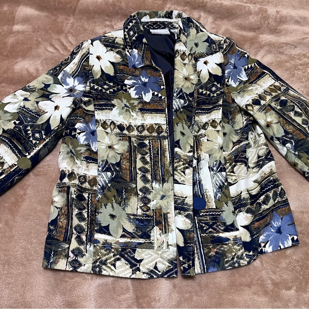 Alfred Dunner Petite Blazer Size 12P, Open Front Lined Floral Jacket